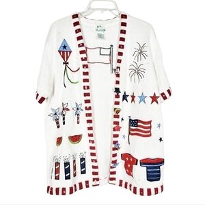 NWOT VTG Quacker Factory embroidered beaded patriotic cardigan sweater America